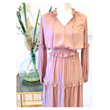 Blush Ulla Inspired Smocked Ruffle Waist Midi Dress with Optional Tassel Tie