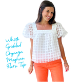 White Gridded Organza Meghan Flare Top