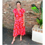 Cotton Pink & Orange Flutter Sleeve Sinclair Dress