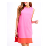 Navy, Pink or Kelly Green Colorblock Stretch Knit Crepe Shift Dress with V-Back