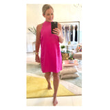 Magenta Halter Shift Dress with Front & Rear Scalloped Columns