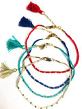 Multicolor Crystal & Gold Beaded String Tassel Bracelets