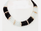 Black and Gold Glass Bead Multi Row Bib Necklace Set