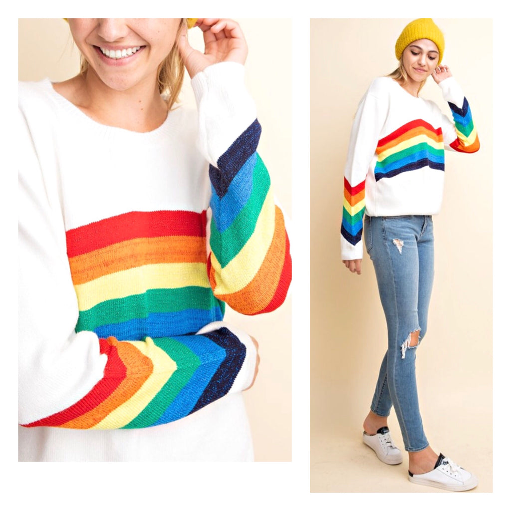 Off White Rainbow Stripe Shimmering Knit Sweater James Ascher