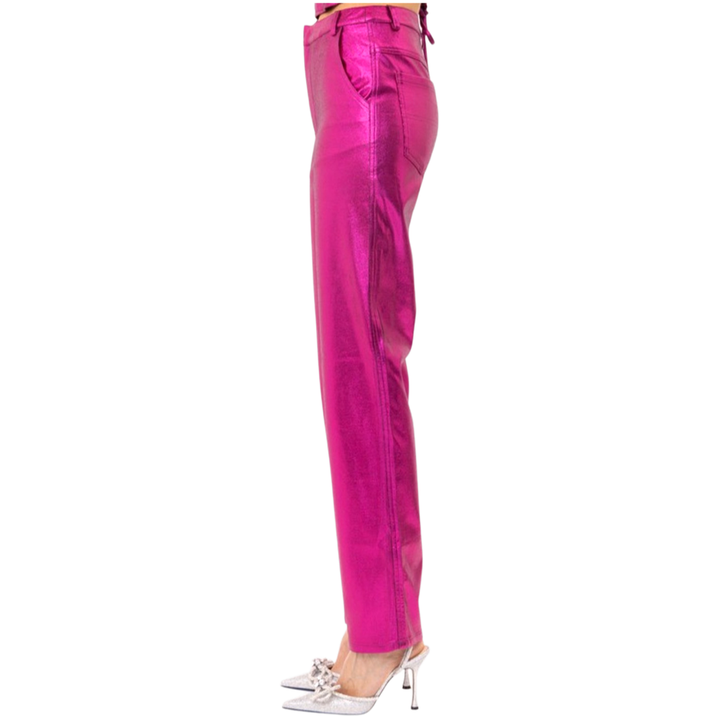 Hot Pink High Waisted Wide Leg Pants with Side Zip - James Ascher