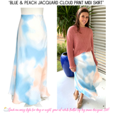 Blue & Peach Jacquard CLOUD PRINT Midi Skirt