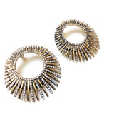 Gold & Rhinestone Art Deco Circular Burst Earrings