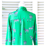 Emerald Green Button Down Zebra Print Top