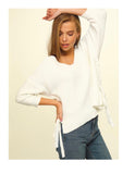 Ivory Knit V-Neck 3/4 Sleeve Sweater with Lace Up Sides