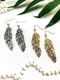 Yellow Gold or White Gold Rhinestone Feather Earrings