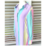 Pastel Rainbow Smocked Sleeve Maxi Shirt Dress