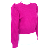 Pink or Cream Basketweave Puff Sleeve Dudley Sweater