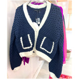 Navy & Cream Open Knit Marcie Cardigan