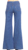 Blue White Pinstripe Denim Sailor Pants with Rear Pockets