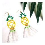Yellow Green Pineapple Tassel Earrings