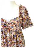 Floral Puff Sleeve Smocked Onia Dress with METALLIC GOIL FOIL Dots