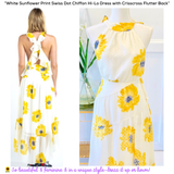 White Sunflower Print Swiss Dot Chiffon Hi-Lo Dress with Crisscross Flutter Back