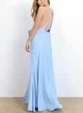 Baby Blue Embroidered Maxi Dress with Criss Cross Open Back