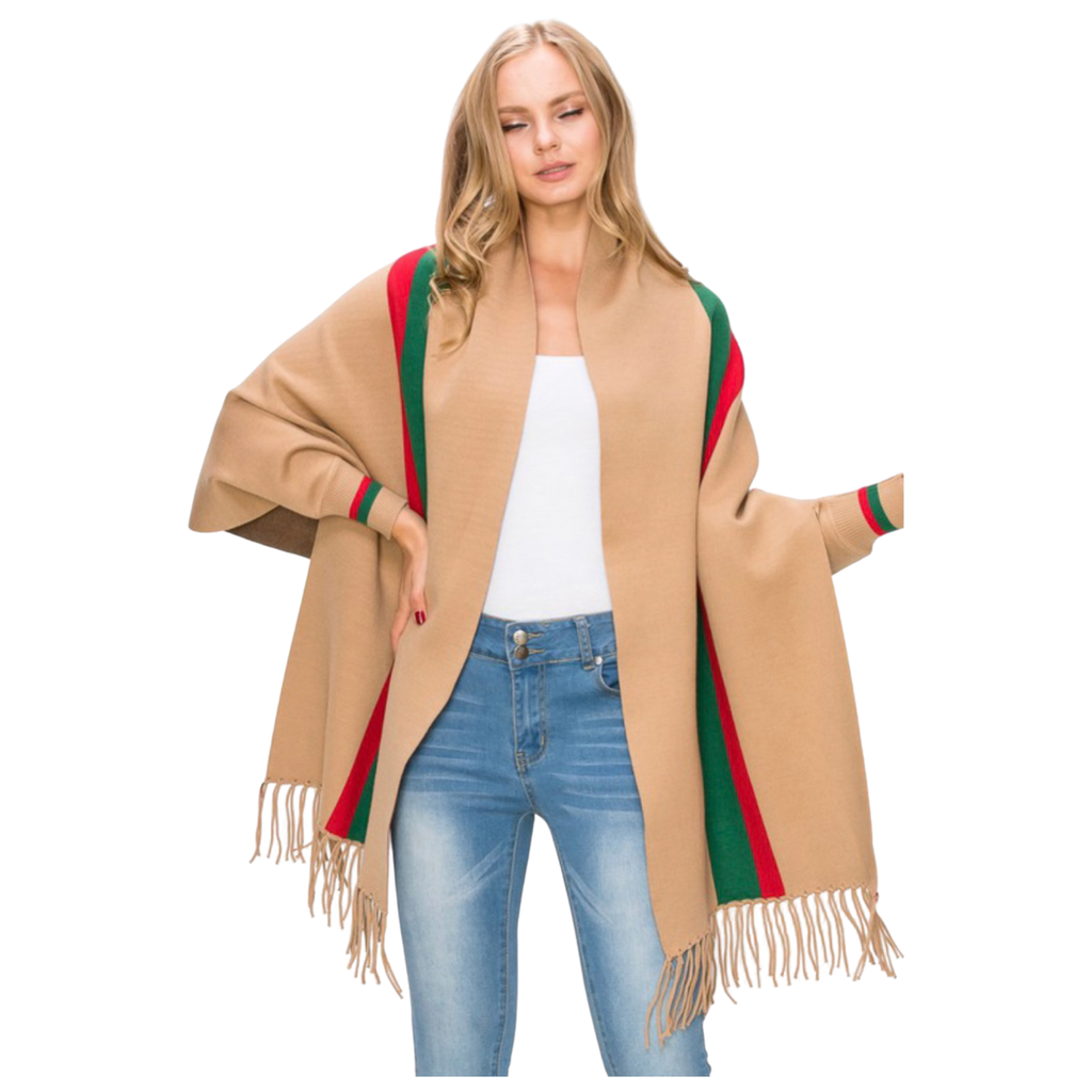 6 colors) Red & Green Stripe Poncho Shawls - James Ascher