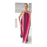 Fuchsia Stripe Pleated Halter Maxi Dress