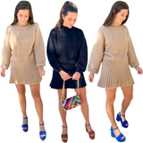 Camel or Black Pleated Wool Blend Knit Carrie Skirt Set (sold together)