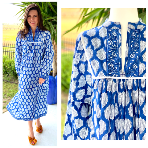 Plume Block Print Tiered Caftan Dress