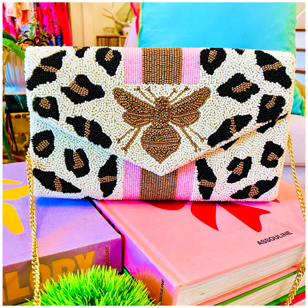 Handmade Light or Hot Pink Turquoise or Red Leopard Bee Bags with