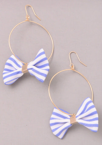 Seersucker Bow Hoop Earrings