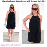 Black Scalloped Halter Dress with Keyhole Back Tie