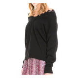 Black Lightweight Knit V-Neck & Back Sweater with Wispy Lace Trim