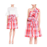 Pink Red & Lavender Buffalo Check Ruffle Waist A-Line Midi Skirt