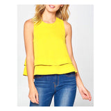 Lemon Yellow Double Layer Circle Hem Swing Top with Open Slit & Button Back