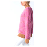 Pink & Camel Fuzzy Knit Mock Neck Slightly Oversized Sweater