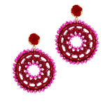 Fuschia Stone Beaded Crochet Circle Earrings