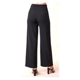 Black High Waisted Wide Leg Pants with Diagonal Pockets & Banded Waist