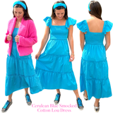 Cerulean Blue Smocked Cotton Lou Dress