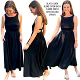 Black Linen Blend Open Back Carrie Dress with Pockets