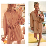 Warm Apricot SHIMMERY Knit Belted Wrap Dress