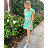 Green & Coral Smocked Layered Ruffle Cammie Dress