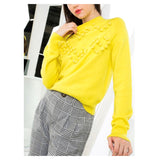 Bright Lemon Yellow Knit Sweater with PomPom HEART Shaped Appliqué Design