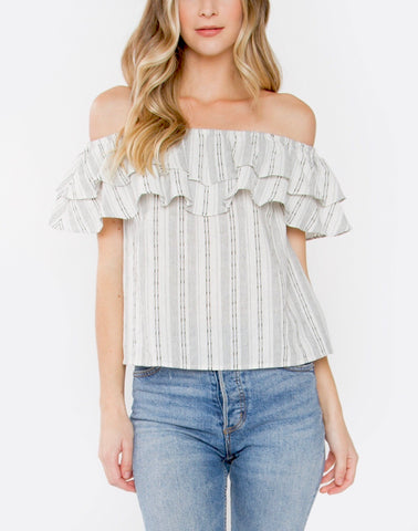 Cream and Black Off the Shoulder Top
