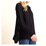 Black Smocked Long Sleeve Top with Open Bow Tie Back