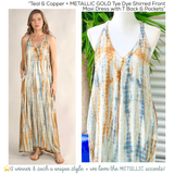 Teal & Copper with METALLIC GOLD Polkadots Tye Dye Shirred Front Maxi Dress with T Back & Pockets