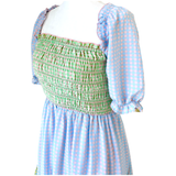 Blue Pink & Green Smocked Gingham Nola Dress with Pockets