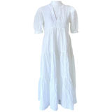 White Ribbon Sleeve Textured Olivia Dress
