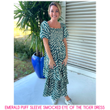 Emerald Puff Sleeve Smocked Eye of the Tiger Dress