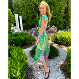 Vibrant Green Botanical Sereia Dress with Pleat Detail