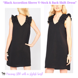 Black Accordion Sleeve V-Neck & Back Shift Dress