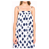 NAVY Blue & White Ikat Dot Midi Dress with BOW BACK & POCKETS