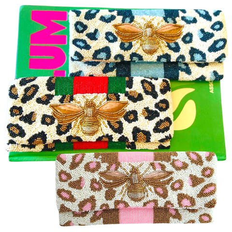 Handmade Pink, Red or Blue Leopard Bee Bags